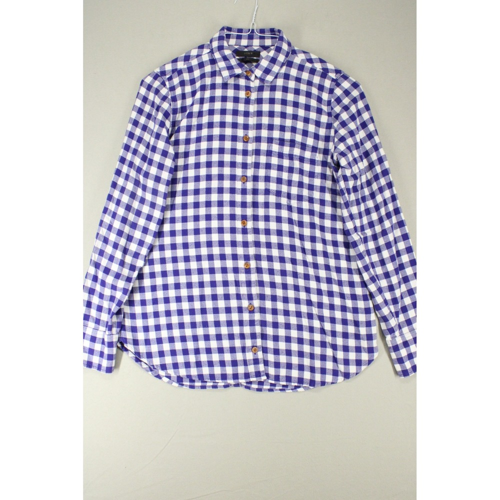 J.Crew Boy Blue White Buffalo Check Cotton Long Sleeve Button Down Shirt Size 14